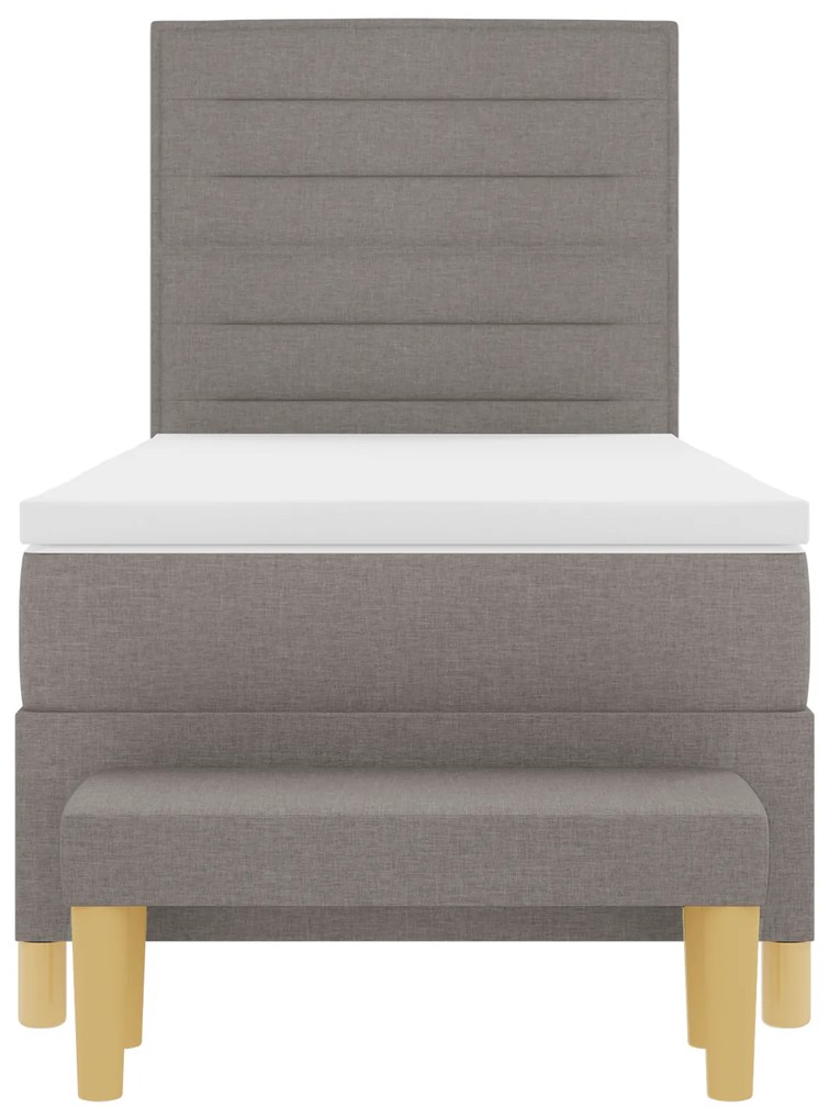 Cama Box Spring com Colchão & Banco Taupe 90x190 cm Tecido