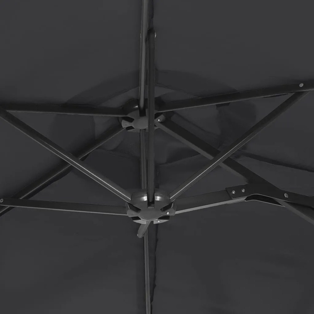 Guarda-sol de jardim c/ cabeça dupla/luzes LED 316x240 cm preto