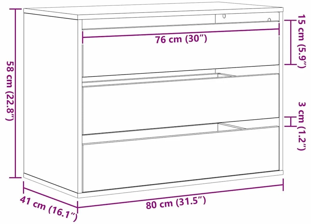 Chest of Drawers de Canto em Carvalho Preto 80x41x58 cm Madeira Engenh