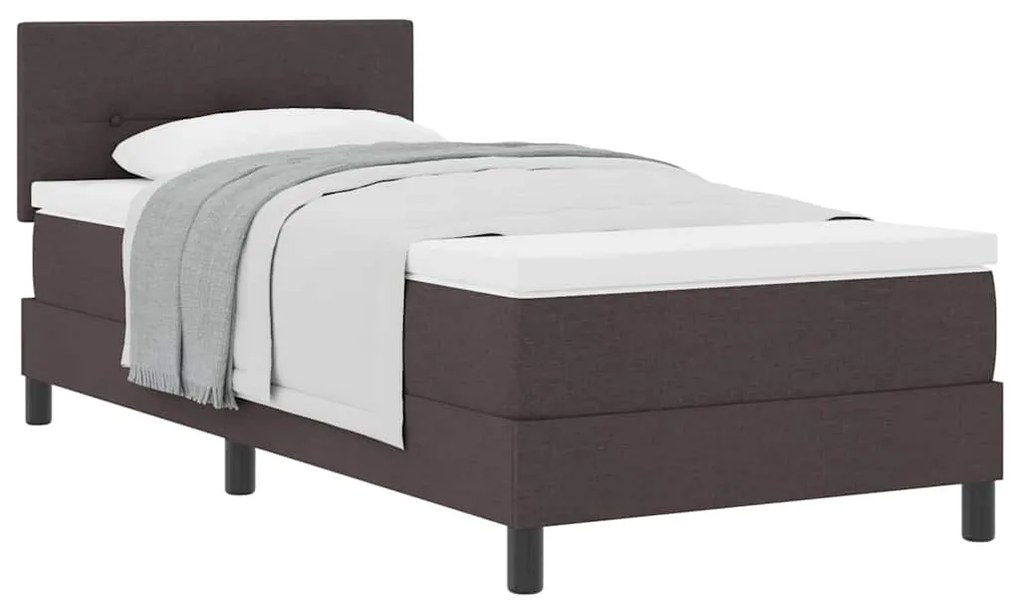 Cama Box com Colchão Castanho Escuro 80x200 cm Tecido