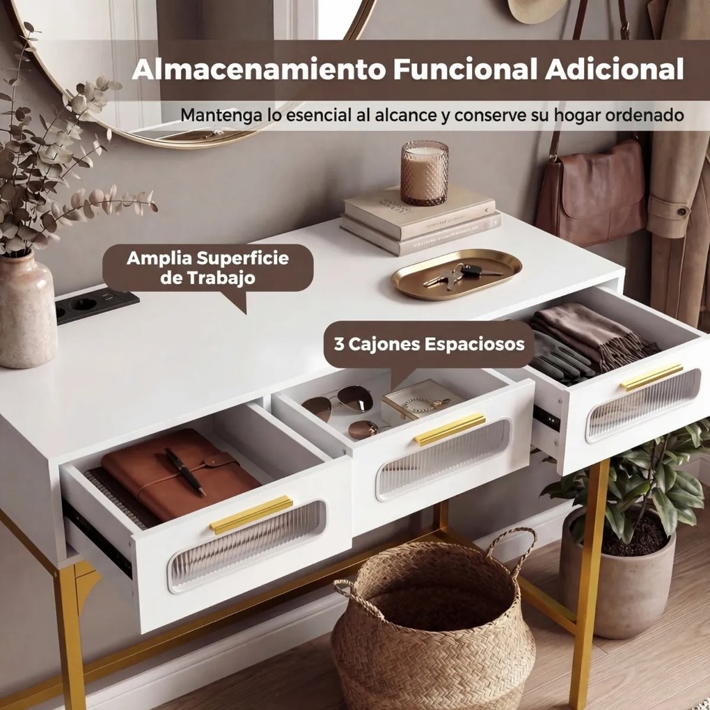 Mesa Consola com luzes LED e estação de carregamento, 90 x 40 x 75 cm, com portas USB e gavetas, estreita, para colocar atrás do sofá, na entrada ou n