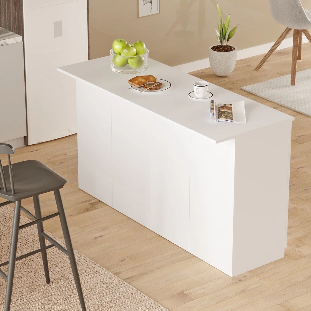 Ilha de Cozinha "Orren" - 160x90x60 cm - Branco - Design Moderno