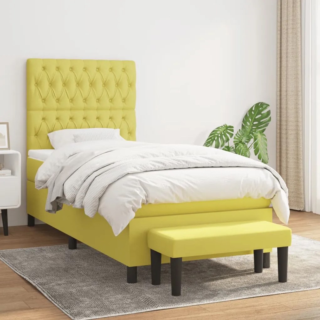 vidaXL Cama com molas/colchão 90x200 cm tecido verde-claro