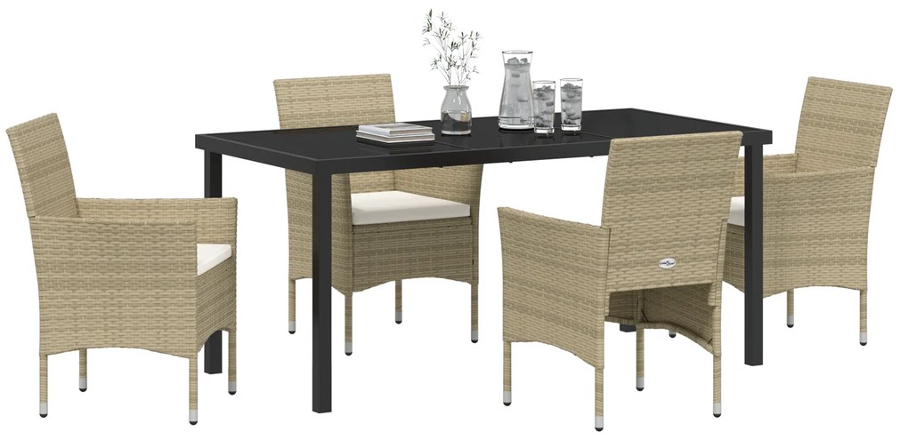 Conjunto de Jantar para Jardim 5 Peças Bege em Rattan Poliéster