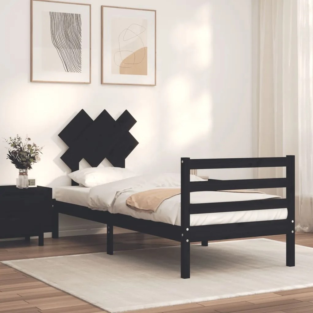 vidaXL Estrutura cama de solteiro c/ cabeceira madeira maciça preto