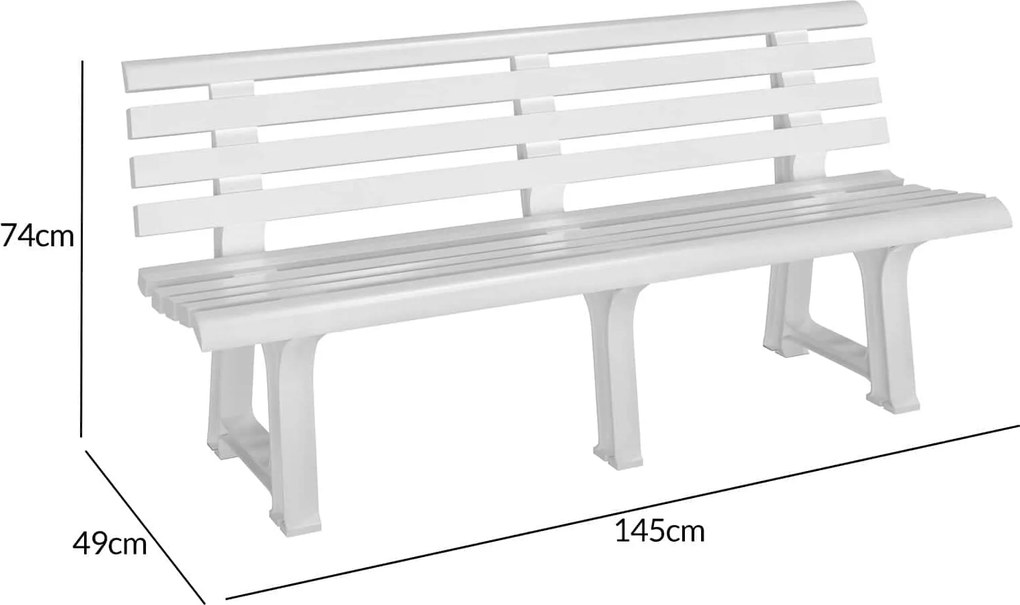 Banco de jardim Orchidea 145x49x74cm em plástico resistente Branco