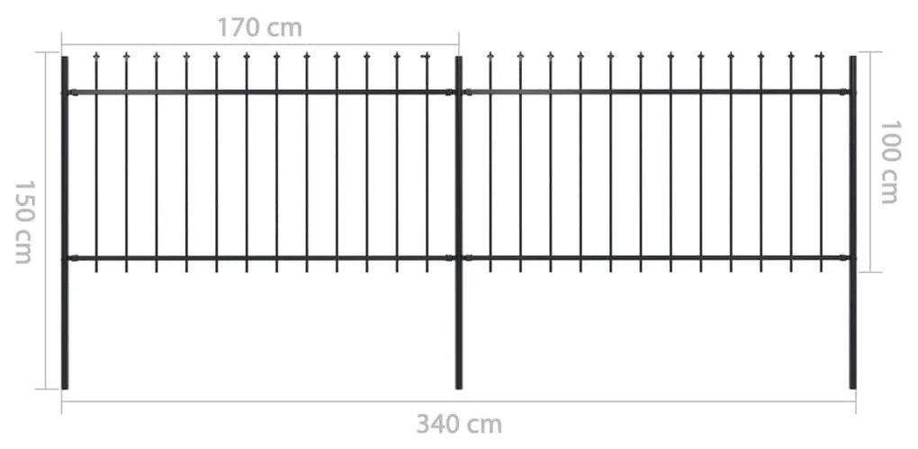 Cerca jardim com topo em lanças 3,4x1 m aço preto