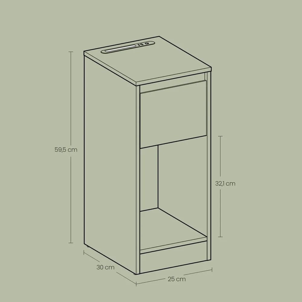 Conjunto 2 mesas de cabeceira 30 x 25 x 59,5 cm com iluminação LED, portas USB e gaveta Pretas