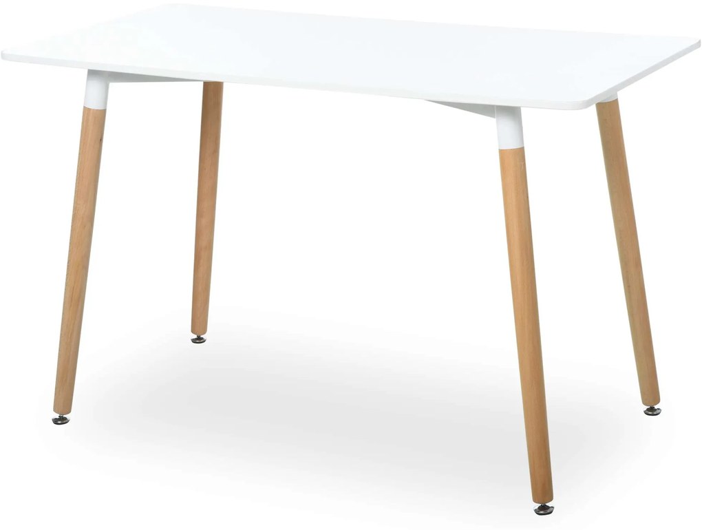 HOMCOM Mesa de jantar moderna em estilo nórdico com pernas de madeira de faia Armação de metal  ​​120x60x75cm Branco