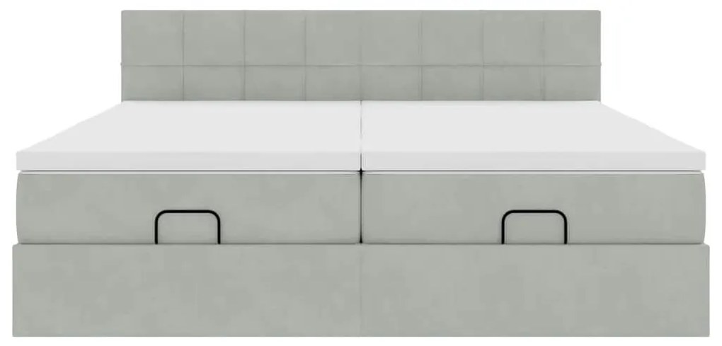 Estrutura cama otomana colchões 180x200cm veludo cinzento claro