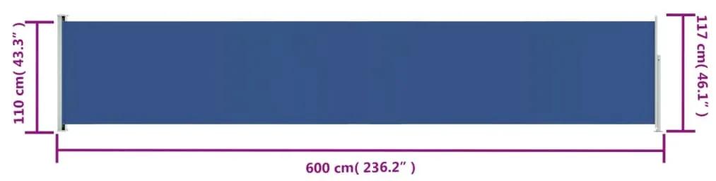 Toldo lateral retrátil para pátio 117x600 cm azul