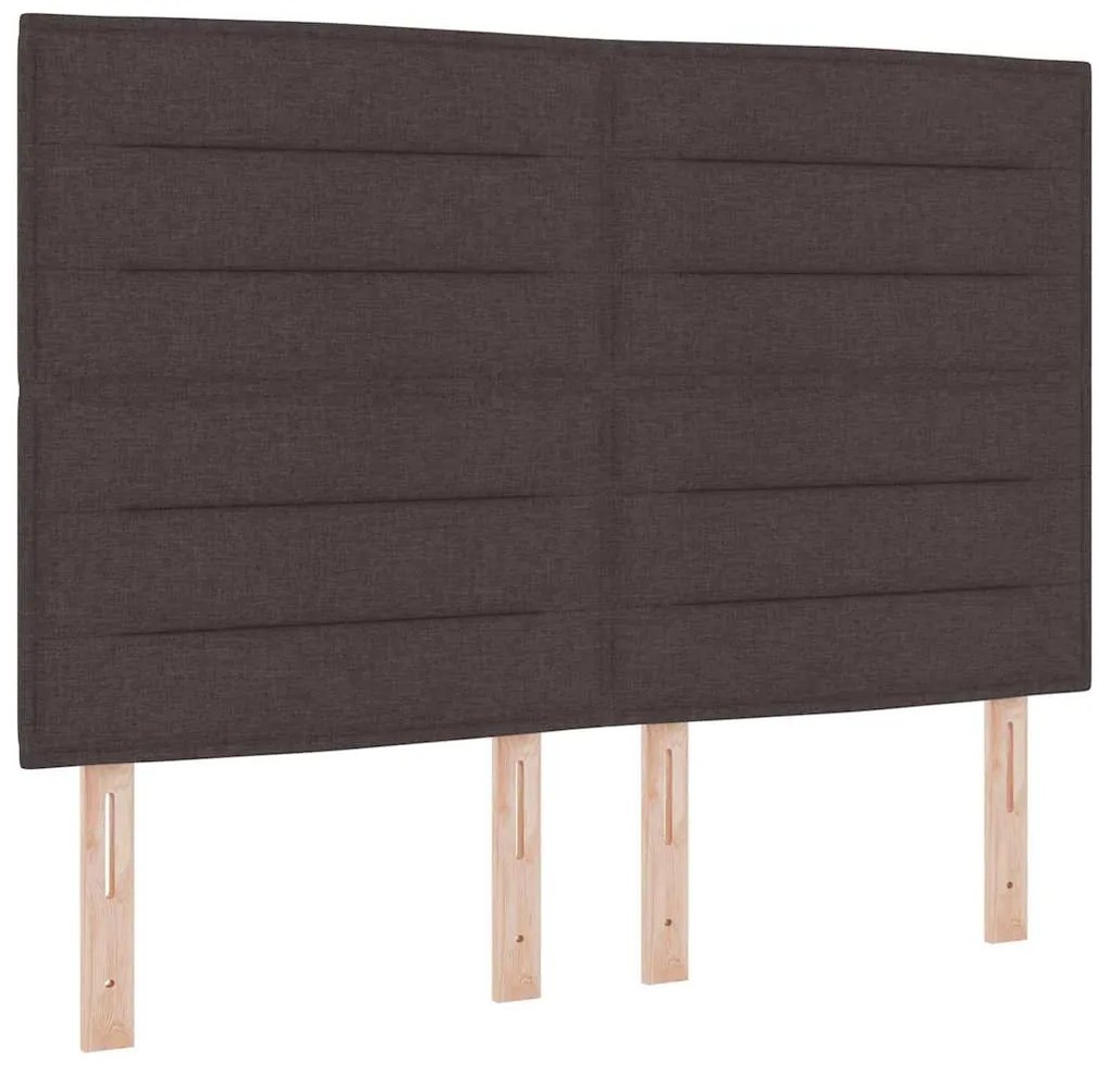 Cama Box Spring com Colchão &amp; Banco Marrom Escuro 140x200 cm Tecido