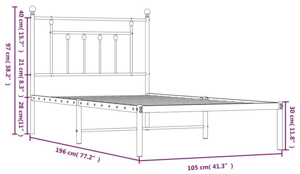 Estrutura de cama com cabeceira 100x190 cm metal preto