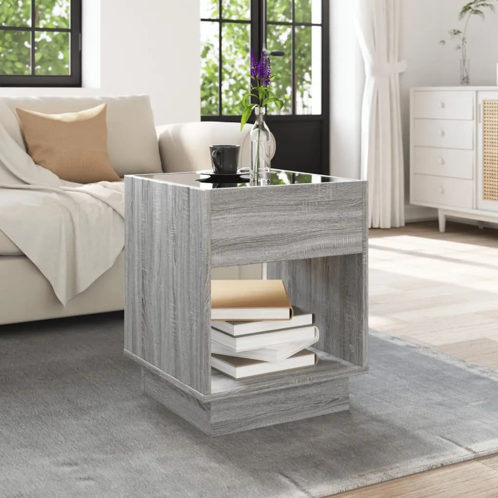 Mesa de centro luzes LED Infinity 40x40x50 cm cinzento sonoma