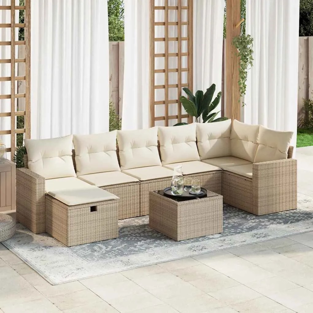 vidaXL 8 pcs conjunto de sofás p/ jardim com almofadões vime PE bege
