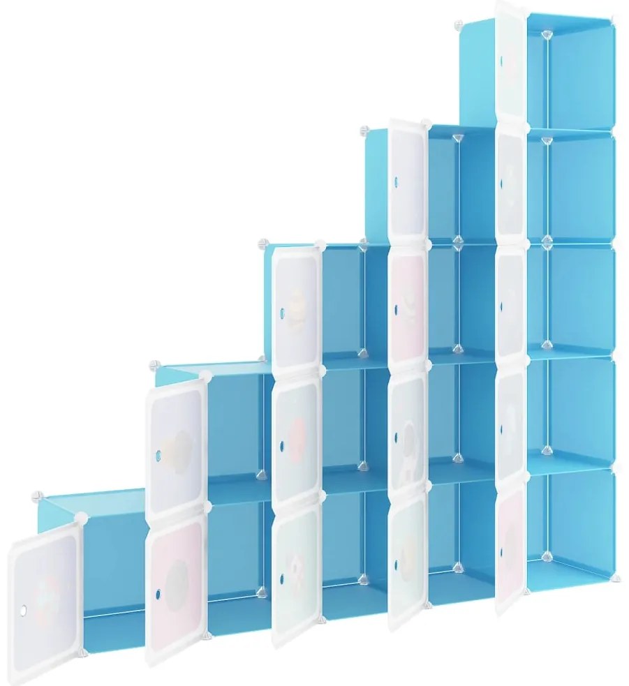 Armário de arrumação c/ cubos para crianças c/ 15 cubos PP azul