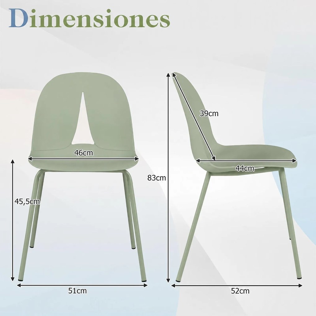 Conjunto de 4 Cadeiras de Sala de Jantar, 52 x 51,5 x 83 cm (MESA NÃO INCLUIDA), Encosto Triangular Perfurado, Multicolor