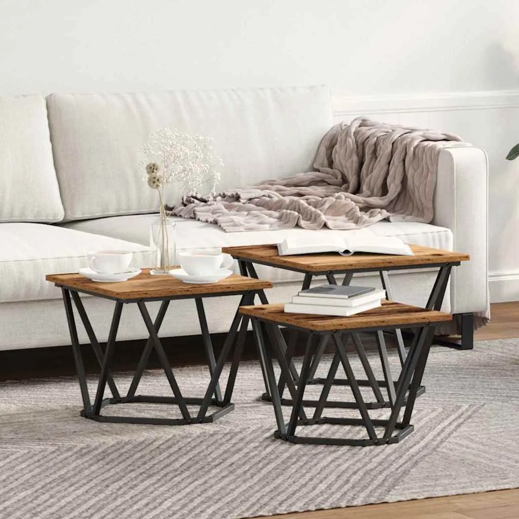 vidaXL Mesa de centro 3 pcs Madeira antiga 50 x 50 x 40 cm