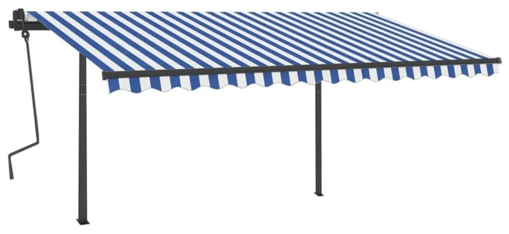 Toldo retrátil automático com postes 4,5x3 m azul e branco