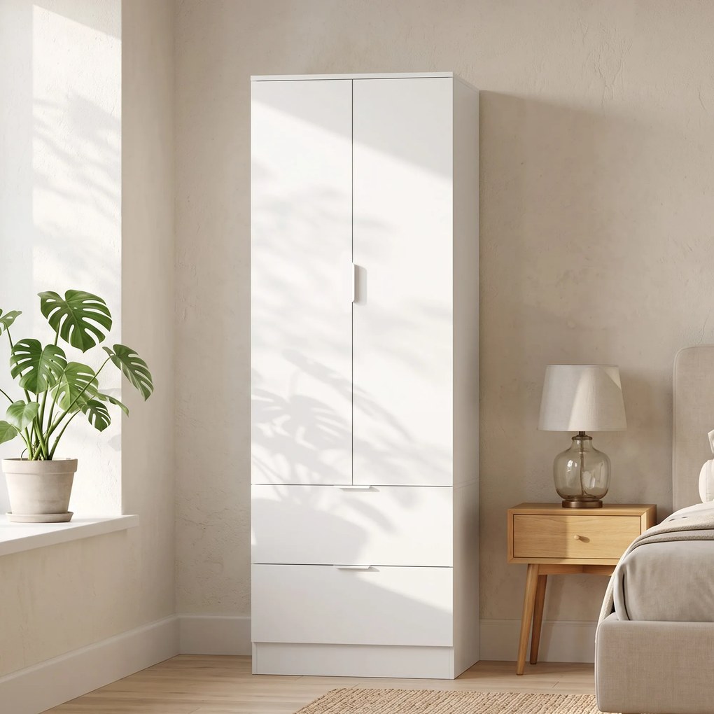 Guarda roupa, 60 x 47 x 180 cm, Com 2 Gavetas, Branco