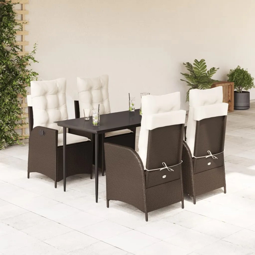 5 pcs conjunto jantar p/ jardim c/ almofadões vime PE castanho