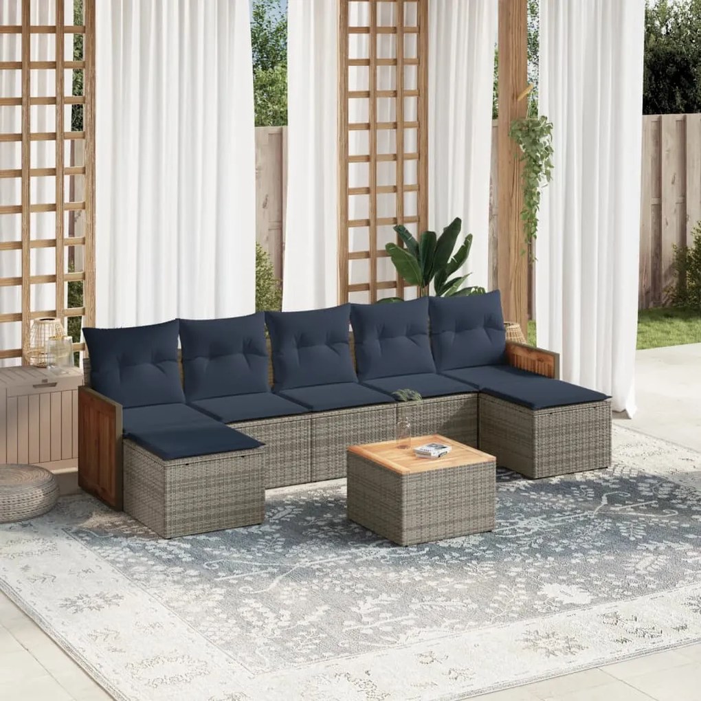 vidaXL 8 pcs conjunto sofás p/ jardim c/ almofadões vime PE cinzento