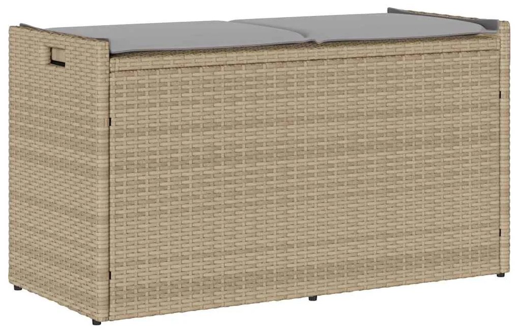 vidaXL Banco de arrumação exterior com almofadão 100 cm vime PE bege