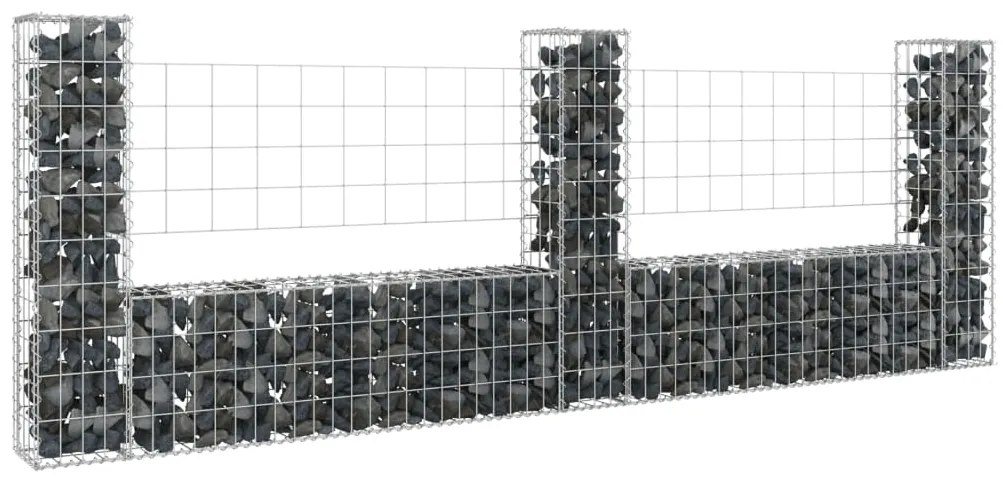 Cesto gabião em forma de U c/ 3 postes 260x20x100 cm ferro