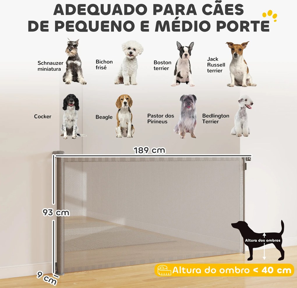 Barreira de Segurança para Cães Retrátil Extensível até 180 cm de Largura para Escadas e Portas Cinzento