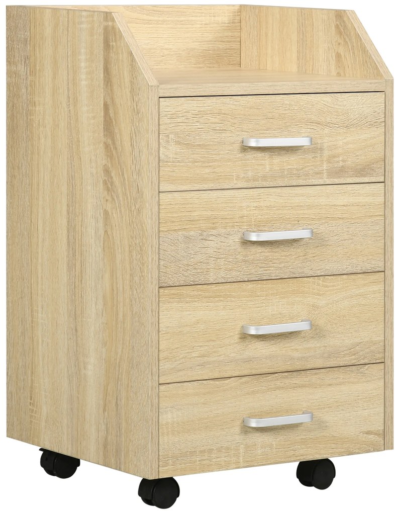 Vinsetto Bloco de Gavetas Móvel Auxiliar com 4 Gavetas Bancada Superior de Armazenamento 4 Rodas e 2 Freios para Estúdio Escritório 40x36x65cm Carvalho