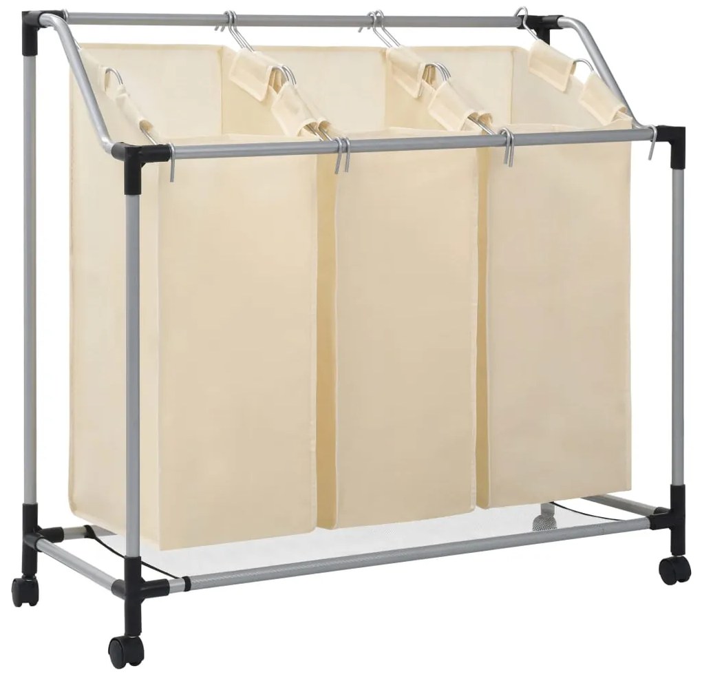 282427 vidaXL Separador de roupa suja com 3 sacos aço creme