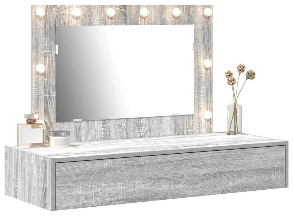 Mesa de maquilhagem suspensa com luzes LED Cinza Sonoma