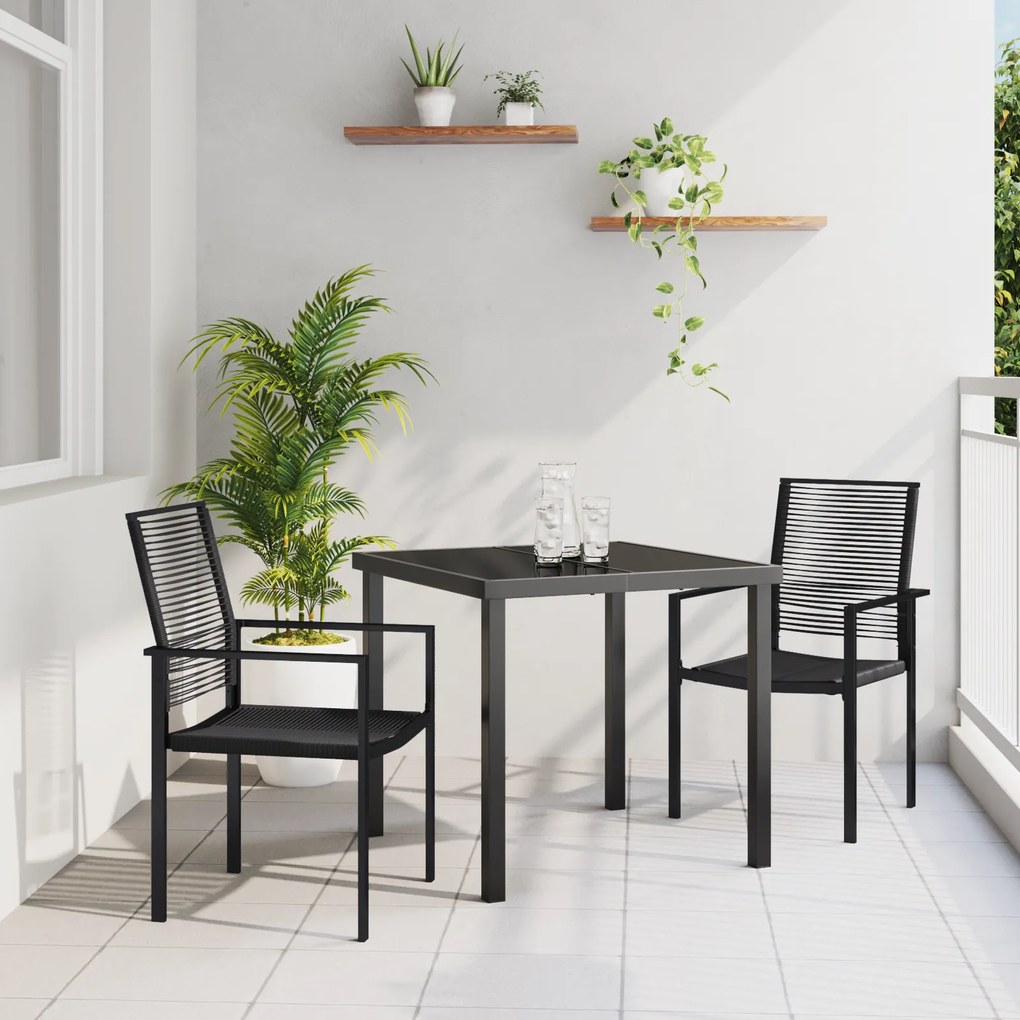 vidaXL Conjunto de Jantar de Jardim 3 Peças Preto Rattan de PVC