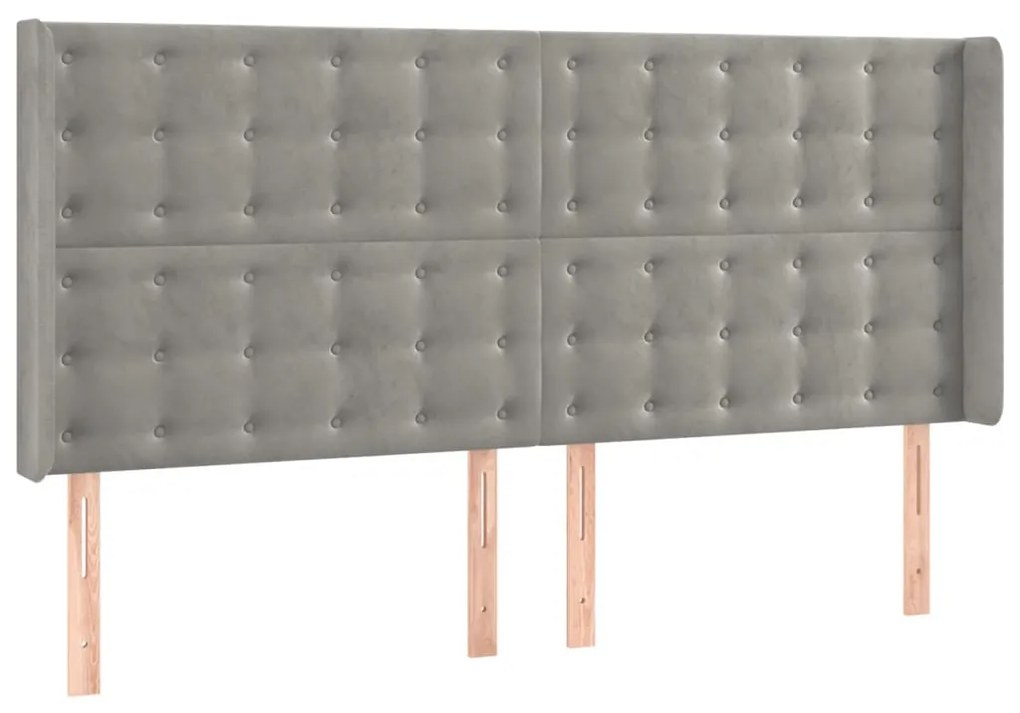 Cabeceira cama c/ luzes LED veludo 203x16x118/128cm cinza-claro