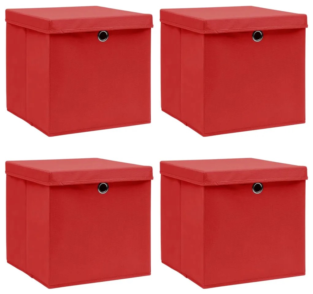 vidaXL Caixas de arrumação com tampas 4pcs 32x32x32 cm tecido vermelho