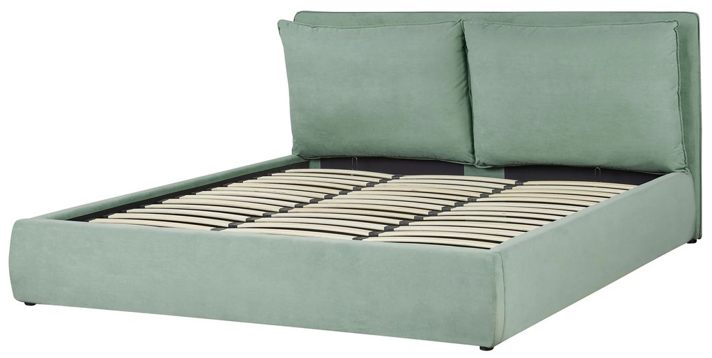 Cama de casal com arrumação em veludo verde menta 180 x 200 cm BAJONNA Beliani
