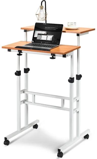 Secretária móvel para computador com inclinação ajustável em altura para estar sentado ou em pé  57 x 55 x 70-100 cm Natural