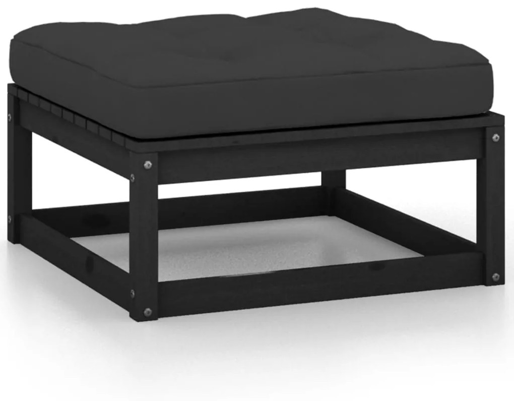 2pcs conjunto lounge de jardim c/ almofadões pinho maciço preto