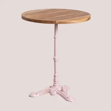 Mesa De Bar Redonda Em Madeira De Acácia Azteca Madeira De Acácia - Rosa Algodão Doce & Ø60 Cm - Sklum