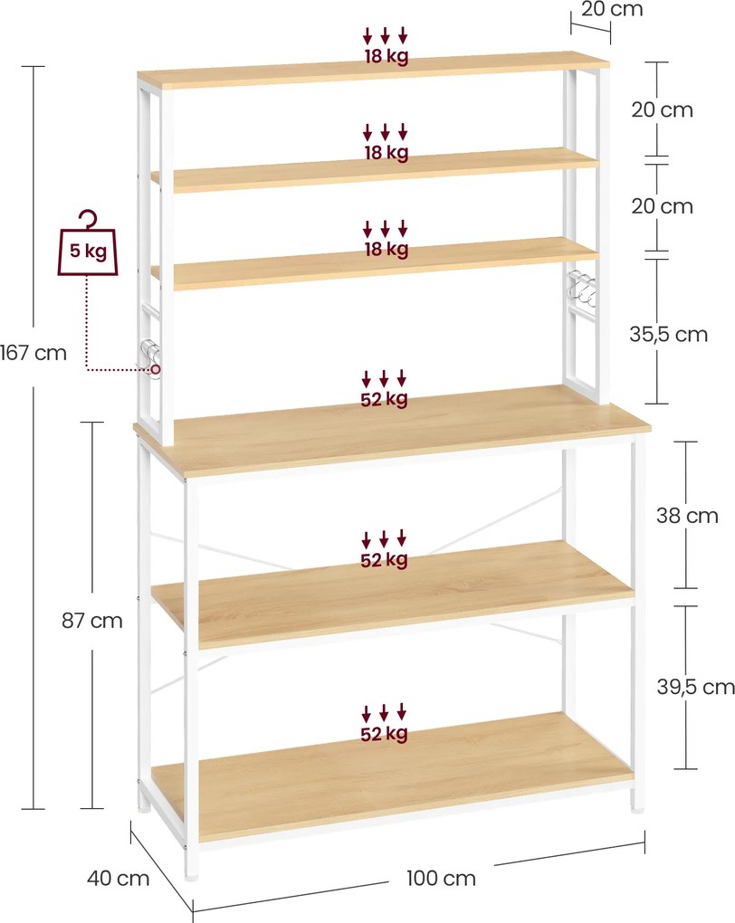 Armario de cozinha design industrial 40 x 100 x 167 cm cor carvalho + branco