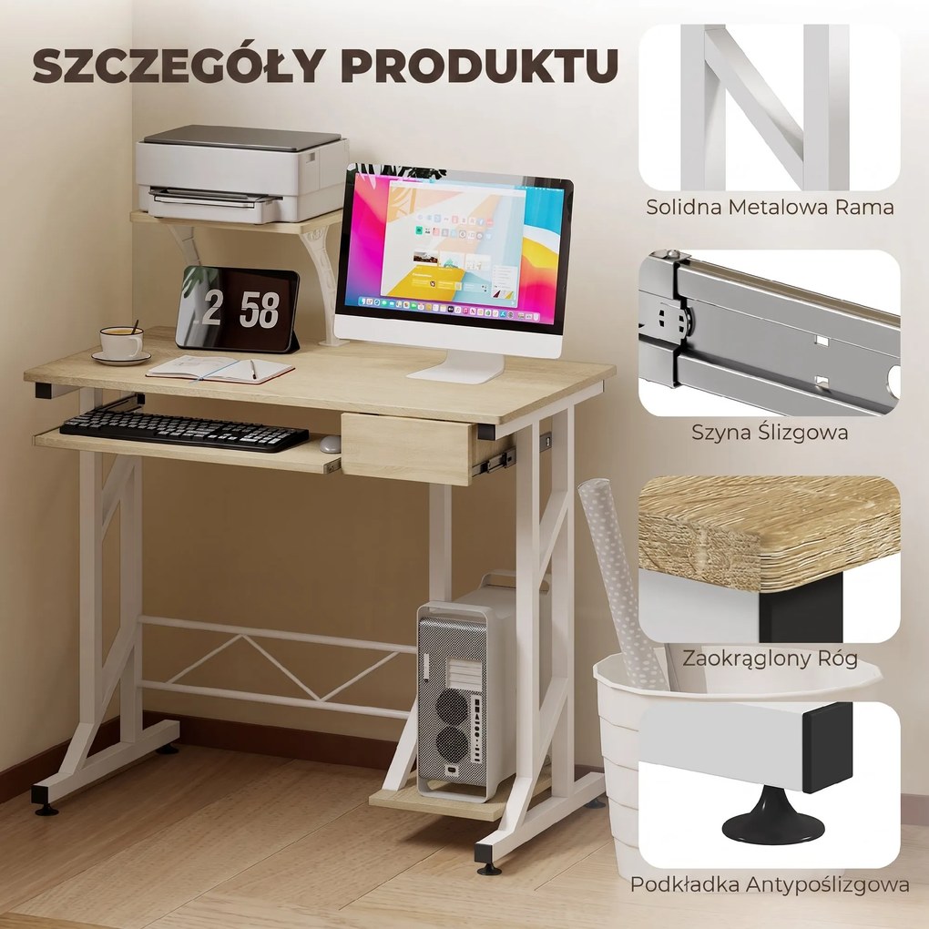 Secretária para Computador com Bandeja para Teclado e Gaveta Mesa de Estudo para Escritório 90x50x100 cm cor Carvalho