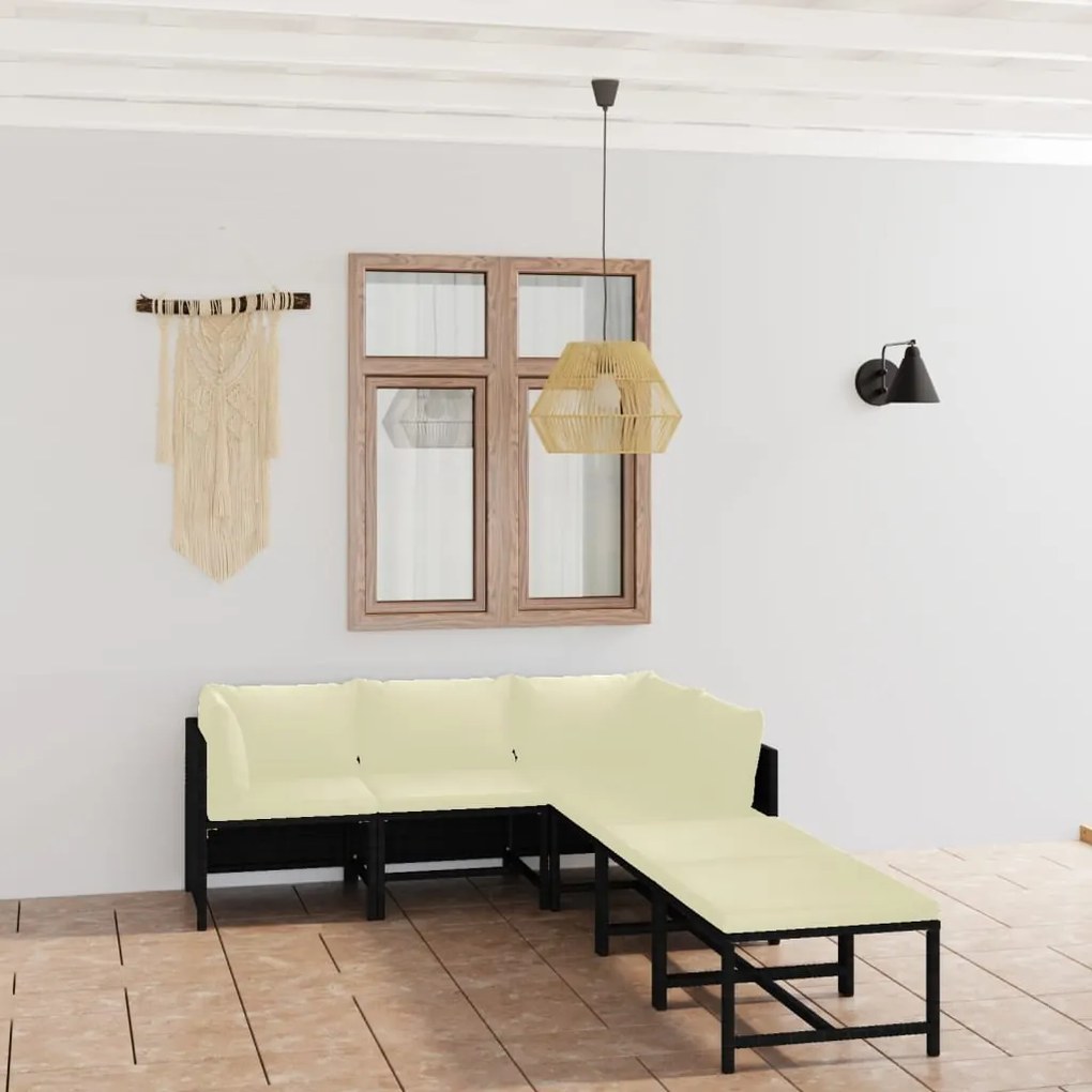 vidaXL 6 pcs conjunto lounge de jardim c/ almofadões vime PE preto