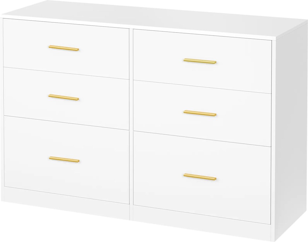 Cómoda com 6 gavetas 40 x 119 x 78 cm, armário de arrumação Branco