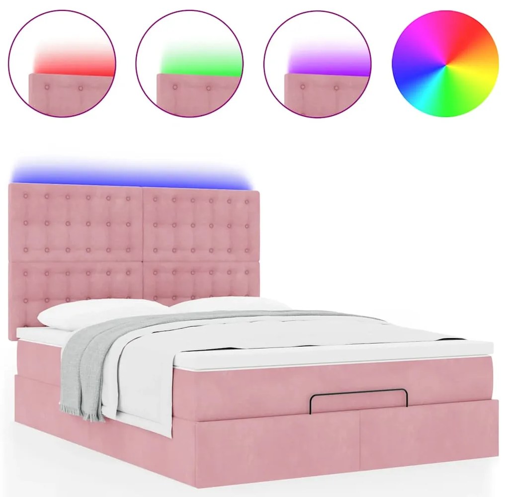 Estrutura de cama otomana com colchões 140x200 cm veludo rosa