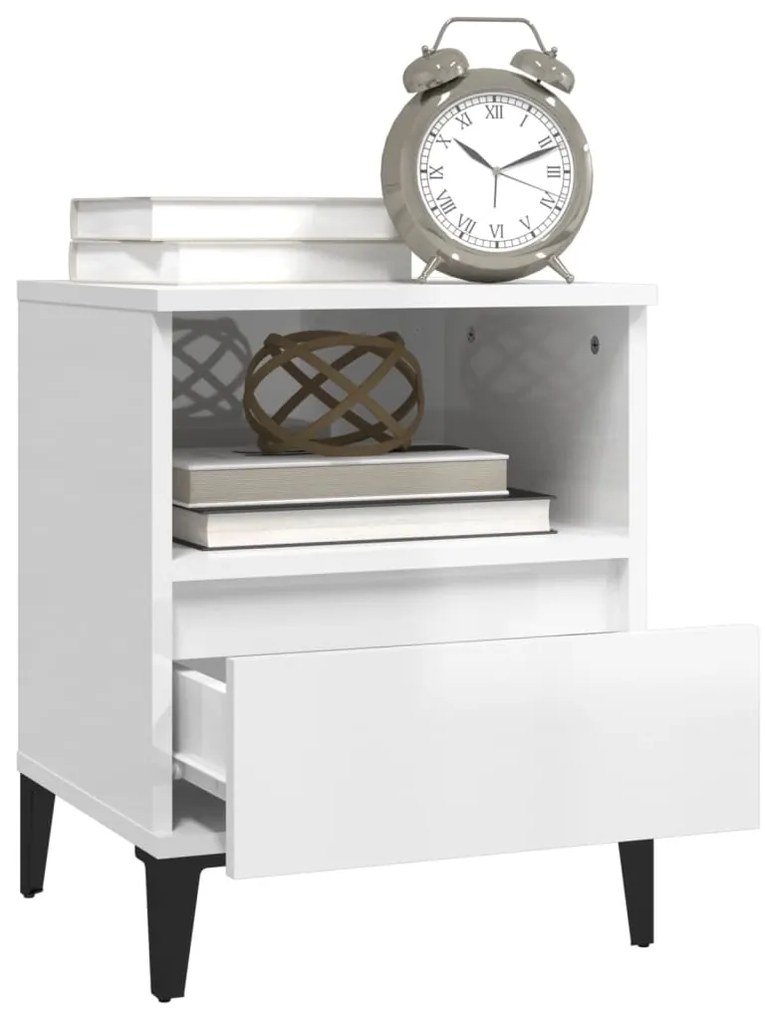 Mesa de cabeceira 40x35x50 cm branco brilhante