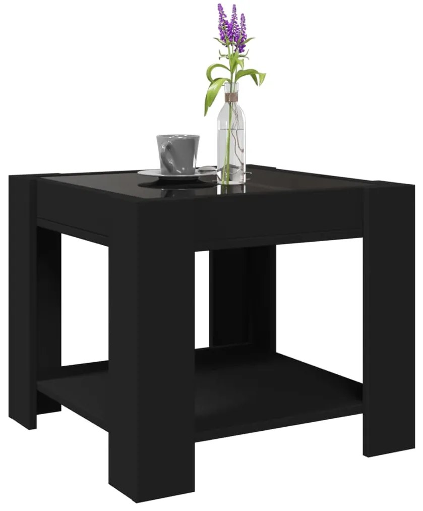Mesa de centro c/ LEDs 53x53x45 cm derivados de madeira preto