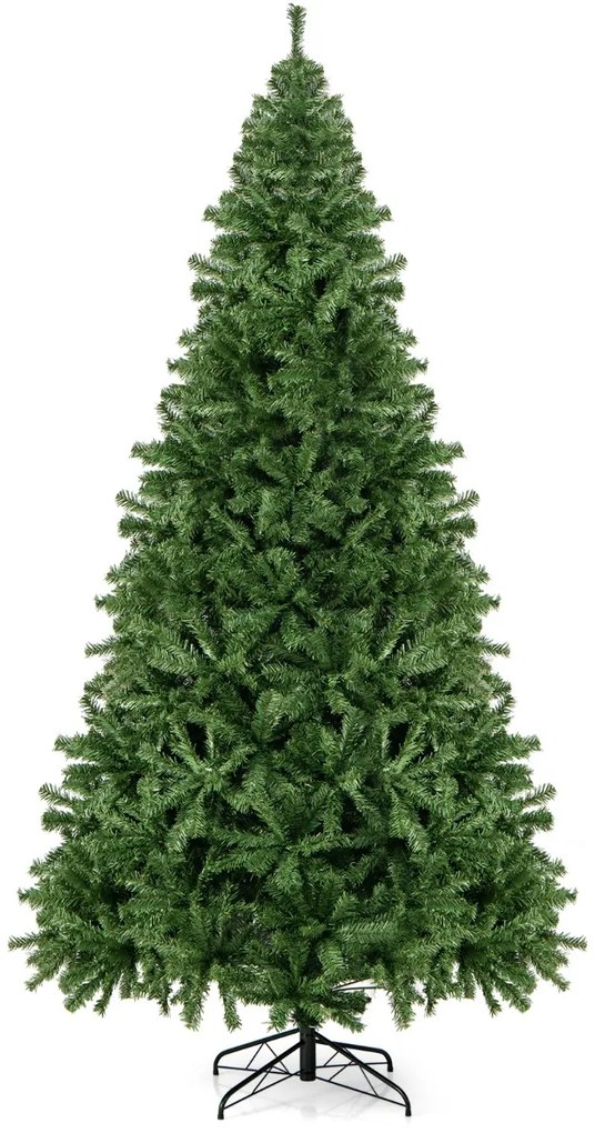 Árvore de Natal artificial de 270 cm com 2132 pontas de folhas de PVC, abertura automática e suporte de metal Verde