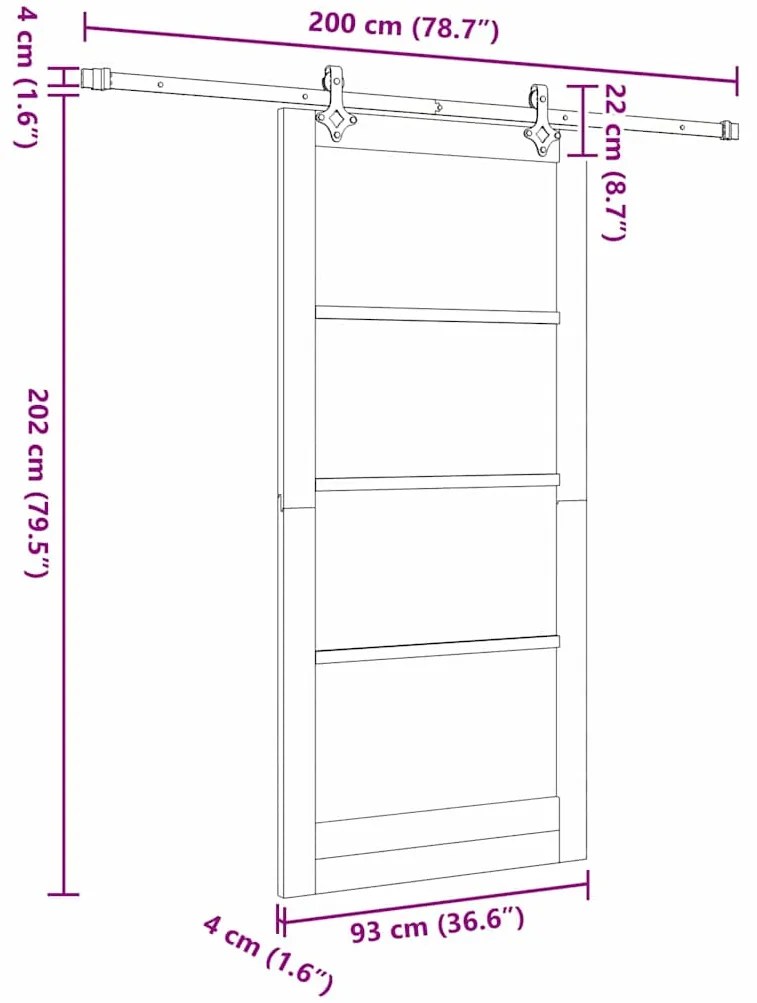 Porta Deslizante vidaXL com Conjunto de Ferragens 93x202 cm de Madeira