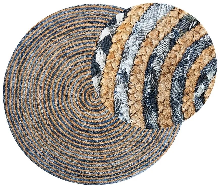 Tapete redondo em algodão azul e creme ⌀ 140 cm LEVENTLER Beliani