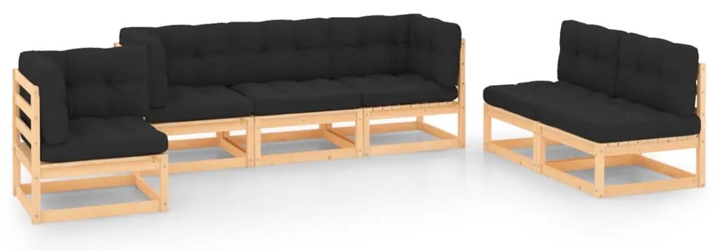 6 pcs conjunto lounge de jardim c/ almofadões pinho maciço